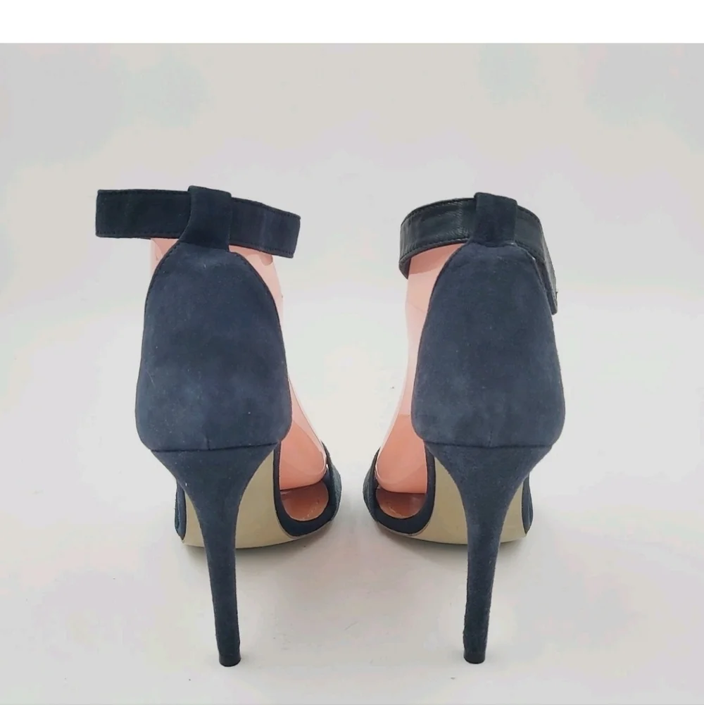 Won Hundred Blue Camo Ankle Strap Peep Toe Stiletto Heel Pumps Size 38 / US 8
